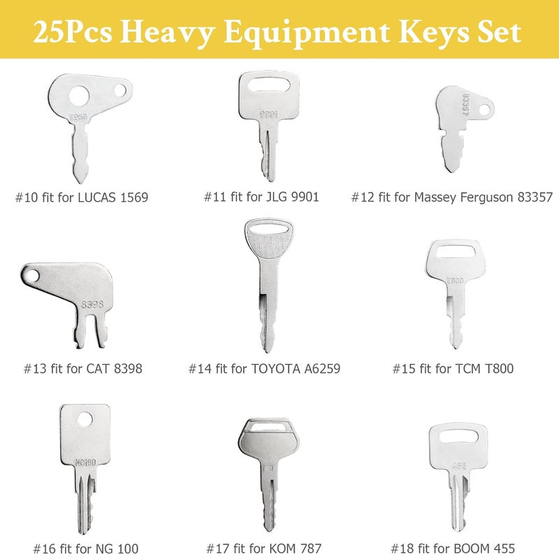 Tecreddy 25 Heavy Equipment Keys, Master Key Set for Cat Caterpillar John Deere Case Bobcat JLG JCB Volvo Hyster Ford New Holland Yanmar Takeuchi Kubota Komatsu Construction Heavy Equipment Machine - Image 4